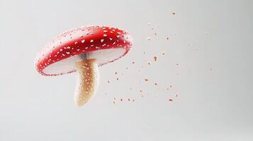 A red mushroom is flying in the air photo