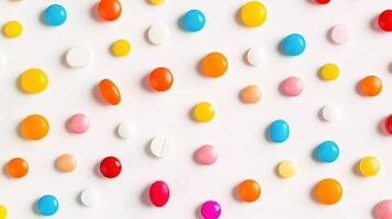 Colorful candy candies on white background photo
