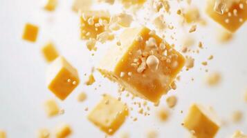 Cheese cubes floating in water photo