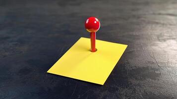 A red pin on a yellow post it note photo