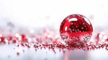 A red and silver ball with sparkles photo