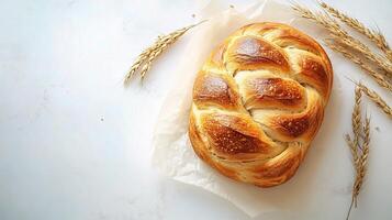 Bread with wheat on a white background photo