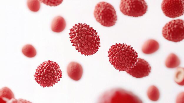 A group of red berries are floating in the air photo