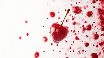 A cherry is being splashed with water photo