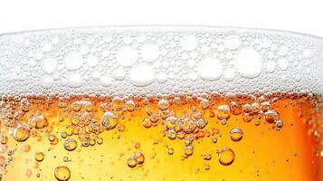 A close up of a glass of beer with bubbles photo
