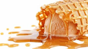A waffle cone with syrup dripping on it photo