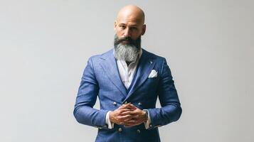 A bald man in a suit with a beard photo
