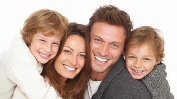 A family is smiling and posing for a picture photo