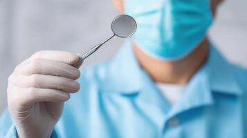 A person in a blue coat and mask is holding a mirror photo