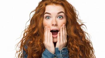 A woman with red hair and a shocked expression photo