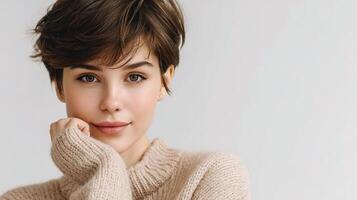 A woman with short hair and a sweater photo