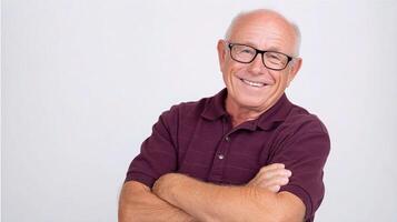 A man with glasses and a maroon shirt photo