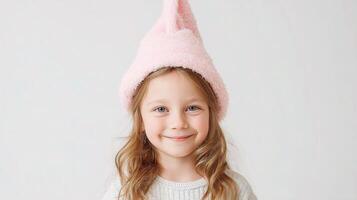 A little girl wearing a pink hat photo