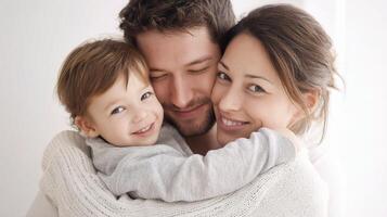 A man and woman are hugging a child photo