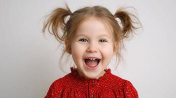 A little girl with her mouth open and a big smile photo
