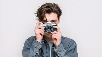 A young man is taking a photo with a camera