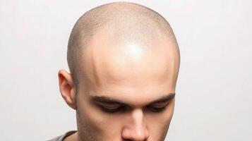A bald man with his eyes closed photo