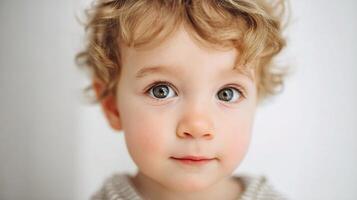 A close up of a young child with big eyes photo