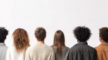 Back view of a group of people standing in a row photo