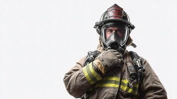 A firefighter wearing a gas mask photo