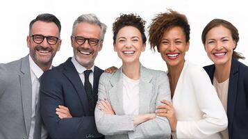 A group of business people smiling and standing together photo