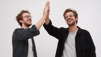 Two men giving each other high five photo