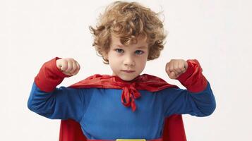 A young boy dressed as a superhero photo