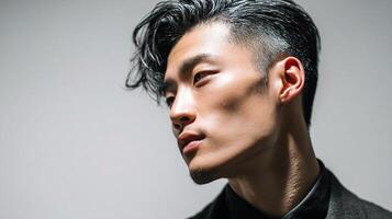 A man with a black shirt and tie photo