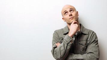 A bald man with a thought on his mind photo