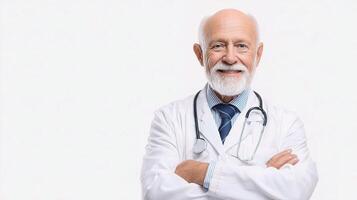 An older man in a white coat and tie photo