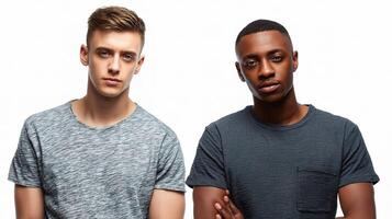 Two young men standing next to each other photo