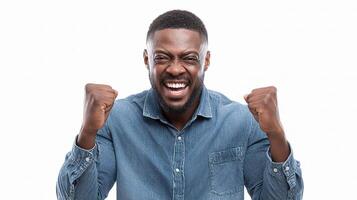 A man is raising his fist in the air photo