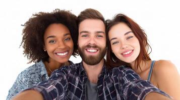 Three people taking a selfie together photo