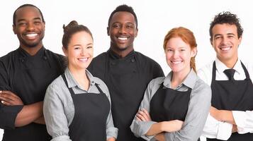 A group of smiling people in aprons photo