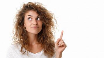 A woman pointing to something with her finger photo