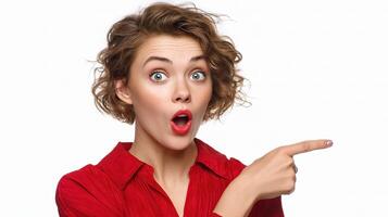 A woman pointing to something with her hand photo