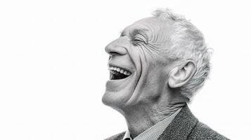 An older man laughing with his mouth open photo