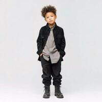 A young boy wearing a jacket and pants photo