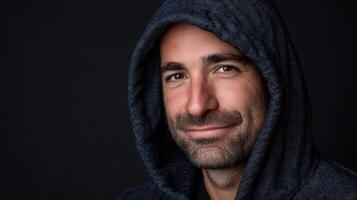 A man in a hoodie smiling photo