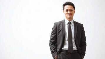 Asian businessman standing in front of white background photo