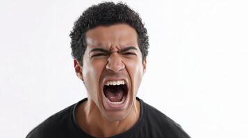 A man with his mouth open and his teeth showing photo