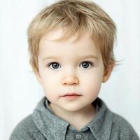 A young boy with blonde hair and blue eyes photo