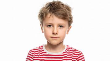 A young boy in a red and white striped shirt photo