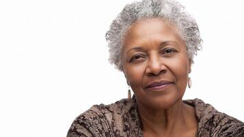 An older woman with gray hair and a brown sweater photo