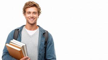 A young man holding a book and smiling photo