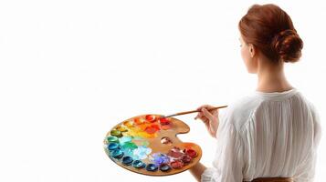 A woman holding a palette and paint brush photo