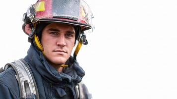 A man in a fireman's uniform and helmet photo