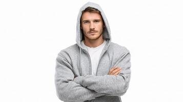 A man in a hoodie with his arms crossed photo