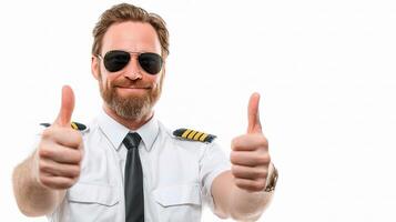 A man in a pilot uniform giving the thumbs up photo