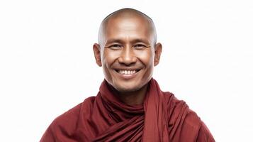 A smiling monk with a red robe photo